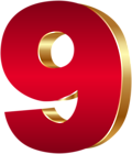 3D Number Nine Red Gold PNG Clip Art Image