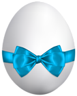 White Easter Egg with Blue Bow PNG Clip Art Image