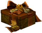 Brown 3D Present with Autumn Leaves Clipart