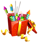 Red Present Box with Fireworks PNG Clipart