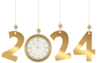 2024 Gold Clock PNG Clipart
