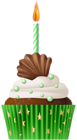 Birthday Muffin Green with Candle PNG Clip Art
