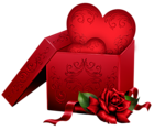 Transparent Gift Box with Heart and Rose PNG Clipart