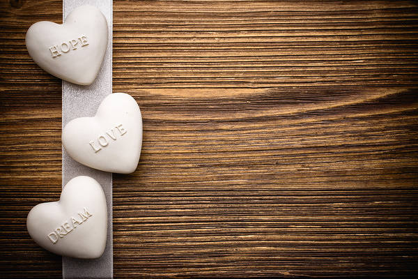 This jpeg image - Wooden Background with White Stone Hearts Hope Love Dream, is available for free download