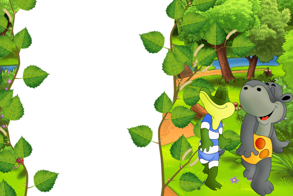 This png image - Kids PNG Photo Frame with Hippo and Croco, is available for free download