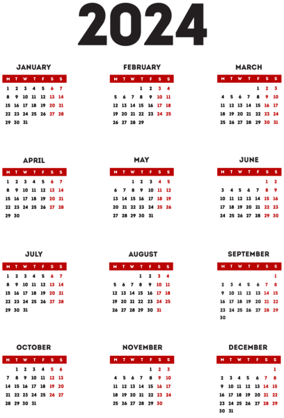 This png image - 2024 EU Calendar Transparent Red Black PNG Clipart, is available for free download