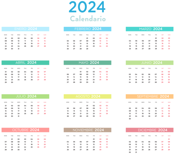 This png image - 2024 Spanish Colors Calendar Transparent Clipart, is available for free download