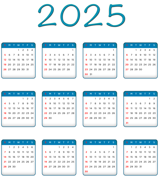 This png image - 2025 Blue Calendar Transparent Image PNG, is available for free download