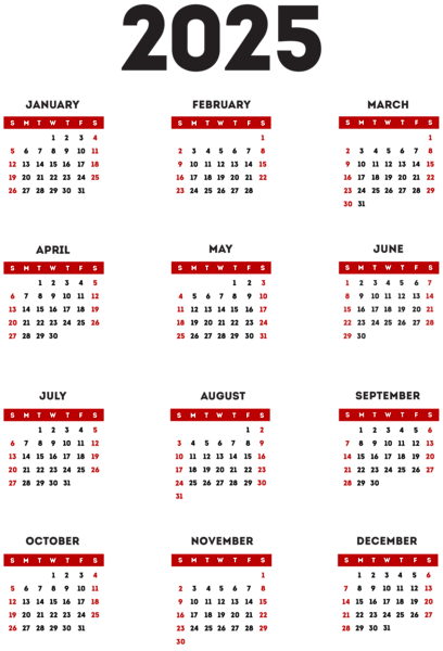 This png image - 2025 Calendar Transparent Red Black PNG Clipartk PNG Clipart, is available for free download