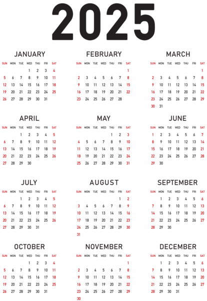 This png image - 2025 Calendar US PNG Transparent Clipart, is available for free download