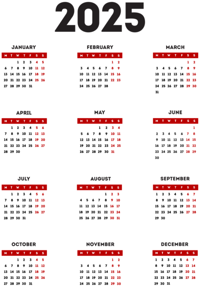 This png image - 2025 EU Calendar Transparent Red Black PNG Clipart, is available for free download