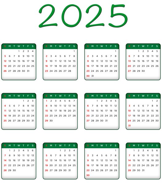 This png image - 2025 Green Calendar Transparent Image PNG, is available for free download