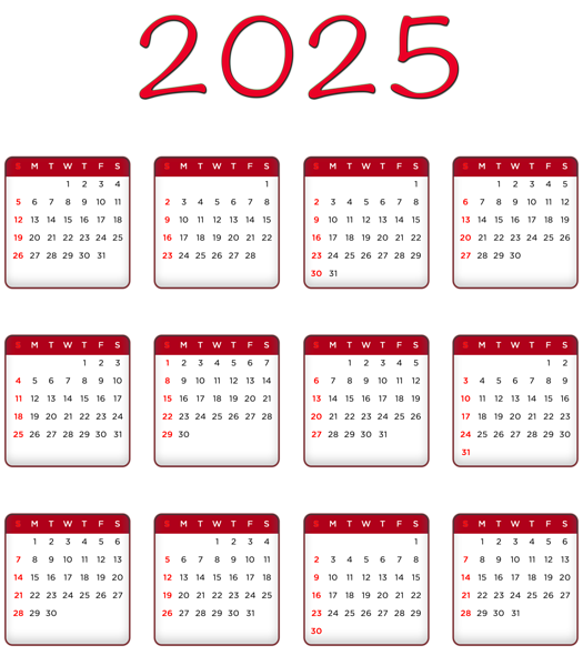 This png image - 2025 Red Calendar Transparent Image PNG, is available for free download