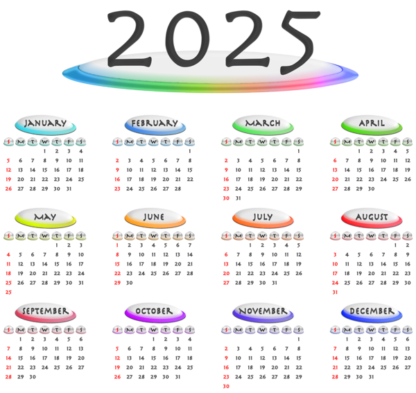 This png image - 2025 Transparent Retro Colors US Calendar, is available for free download