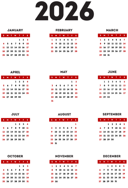 This png image - 2026 Calendar Transparent Red Black PNG Clipart, is available for free download