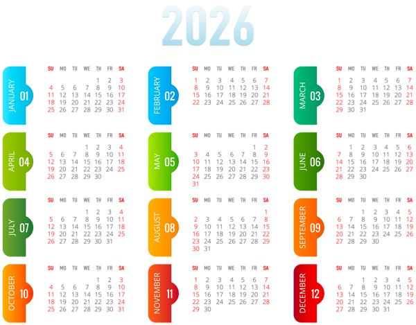This png image - 2026 Colorful Transparent Calendar PNG Image, is available for free download