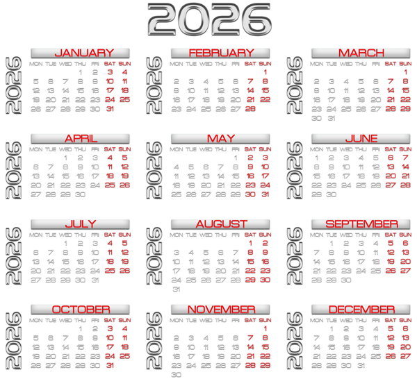 This png image - 2026 EU Calendar Mtallic Transparent Image, is available for free download