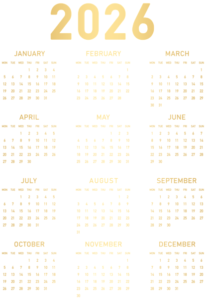 This png image - 2026 Gold Calendar PNG Clipart, is available for free download