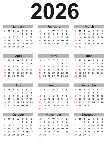 This png image - 2026 US Calendar Classic Transparent Clipart, is available for free download