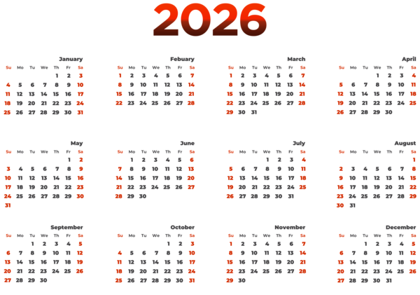 This png image - 2026 US Calendar Transparent Image, is available for free download