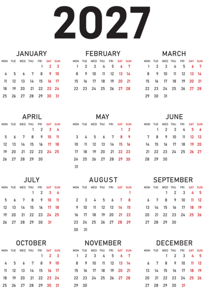 This png image - 2027 EU Calendar PNG Transparent Clipart, is available for free download