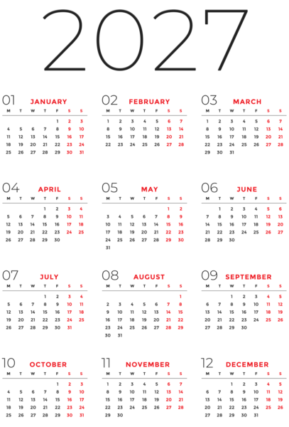 This png image - 2027 EU Transparent Calendar, is available for free download