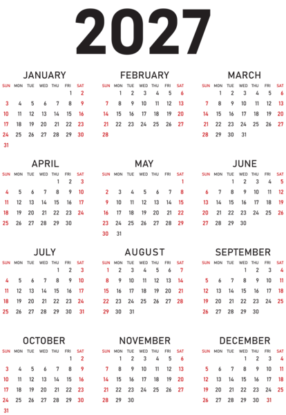 This png image - 2027 US Calendar Transparent PNG Clipart, is available for free download