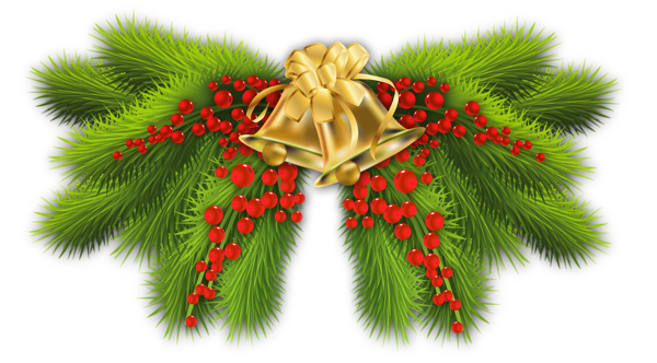 This png image - Christmas Pine Branch with Gold Bells Decor, is available for free download