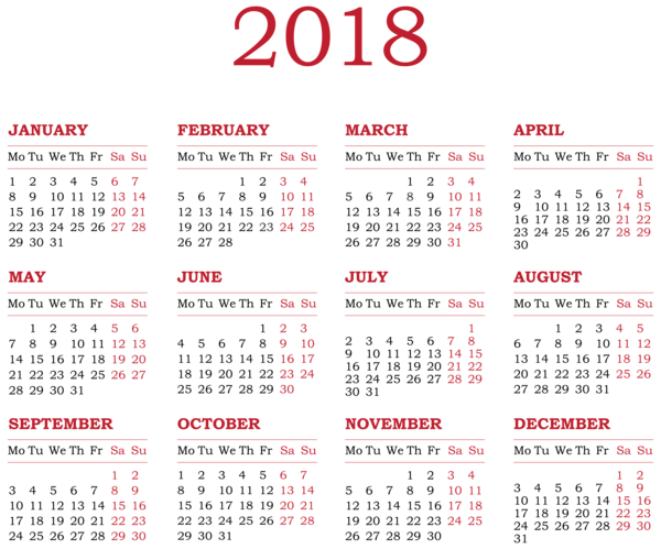 This png image - 2018 Calendar Transparent PNG Clip Art, is available for free download