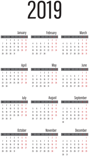 This png image - 2019 Calendar Large Transparent Image, is available for free download