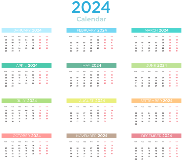 This png image - 2024 Calendar with Colors Transparent Clipart, is available for free download