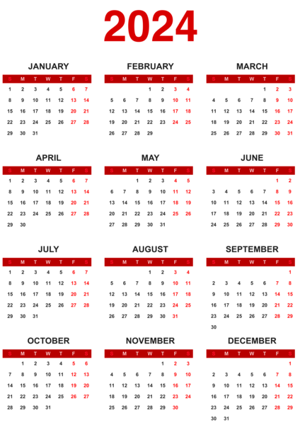 This png image - 2024 EU Red Calendar Transparent Clipart, is available for free download