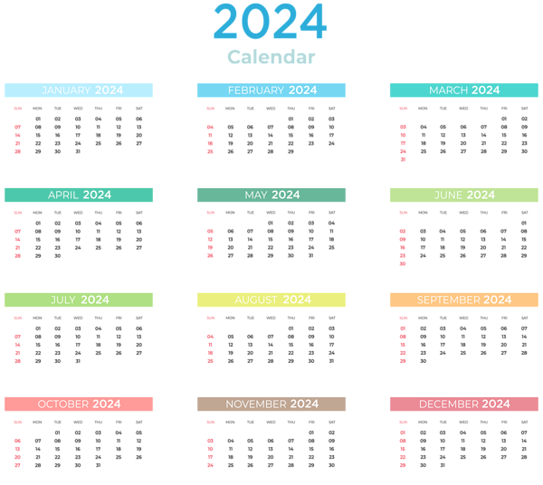 This png image - 2024 US Calendar with Colors Transparent Clipart, is available for free download