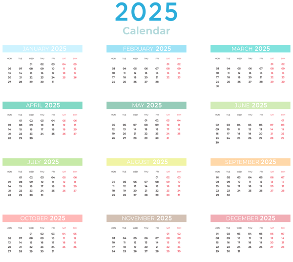 This png image - 2025 Calendar with Colors Transparent Clipart.png, is available for free download