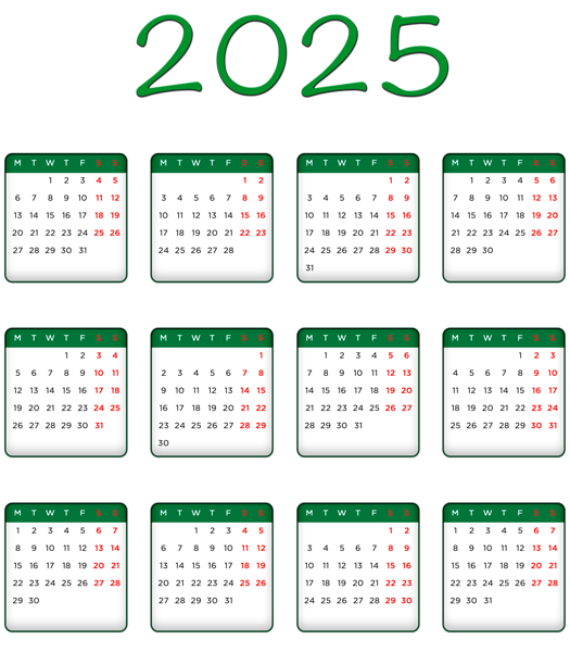 This png image - 2025 Green EU Calendar Transparent Image PNG, is available for free download