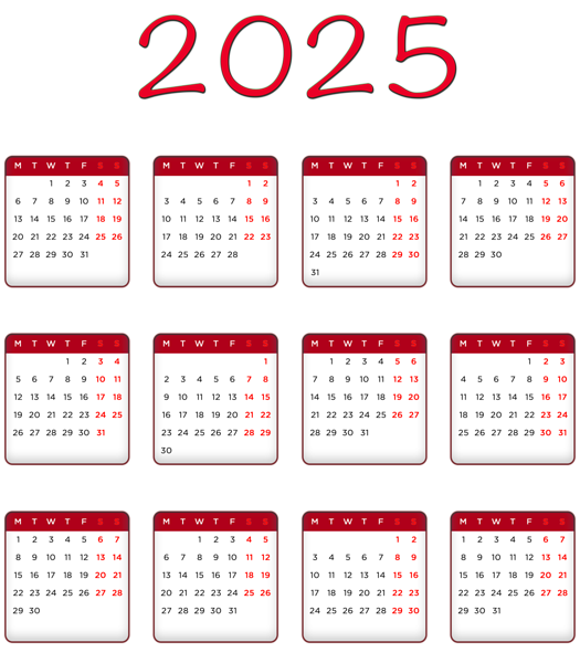 This png image - 2025 Red EU Calendar Transparent Image PNG, is available for free download