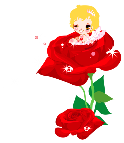 This png image - Valentines Cute Cupid and Rose PNG Clipart Picture, is available for free download