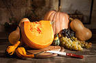 Autumn Background with Pumpkins