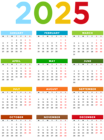 2025 Calendar EU Colorful Transparent Image