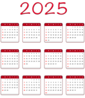 2025 Red Calendar Transparent Image PNG