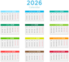 2026 Calendar with Colors Clipart