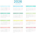 2026 Calendar with Colors Transparent Clipart