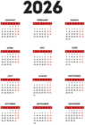 2026 EU Calendar Transparent Red Black PNG Clipart