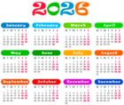 2026 EU Colorful Calendar Transparent PNG Image