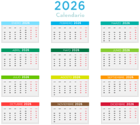 2026 Spanish Calendar with Colors PNG Clipart