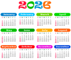 2026 US Colorful Calendar Transparent PNG Image
