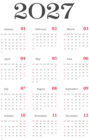 2027 Calendar US Grey Transparent Clipart