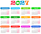2027 EU Colorful Calendar Transparent PNG Image