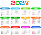 2027 US Colorful Calendar Transparent PNG Image