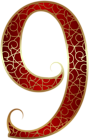 Gold Red Number Nine PNG Clip Art Image